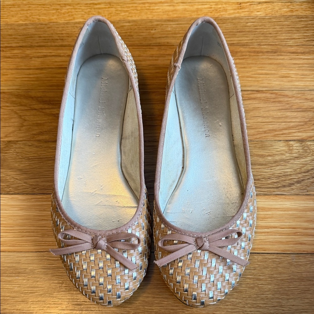 Michael Shannon Kendall Ballet Flats Size 8 Tan Woven Bow Neutral Comfort Shoes